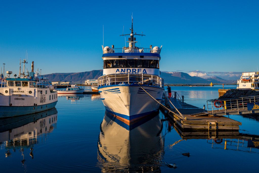 Reykavik Iceland City Harbor with Fishing Boat