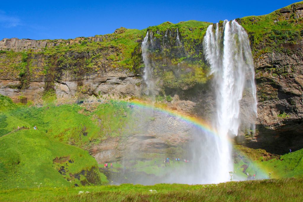 Seljalandsfoss Waterfalls with Rainbow Iceland