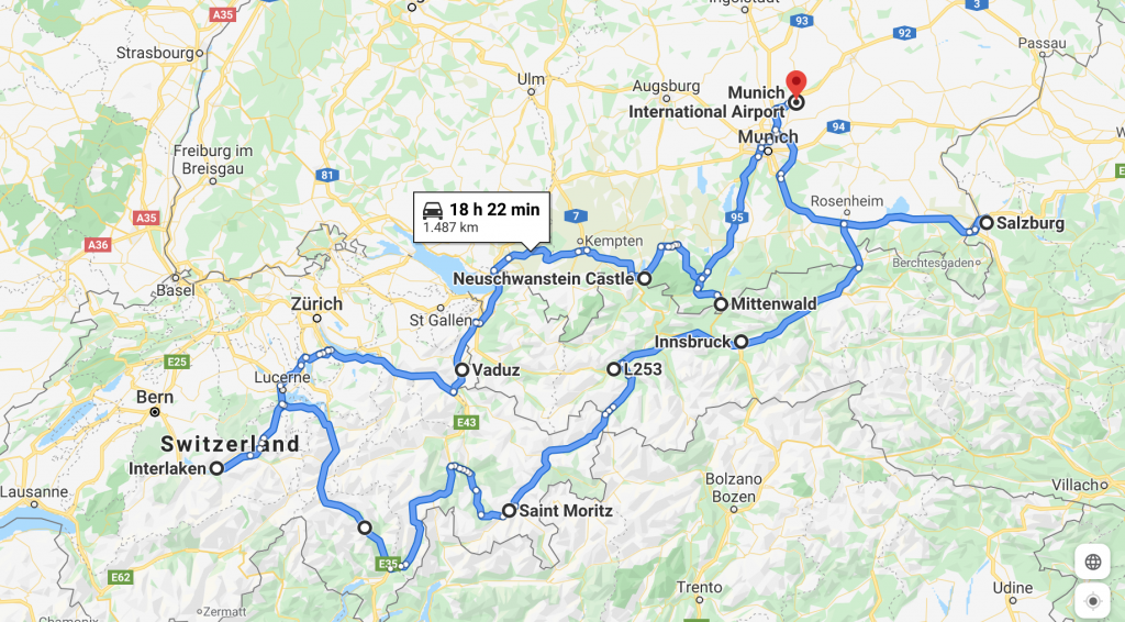 Alps Mountains Europe Roadtrip Map Itinerary 3